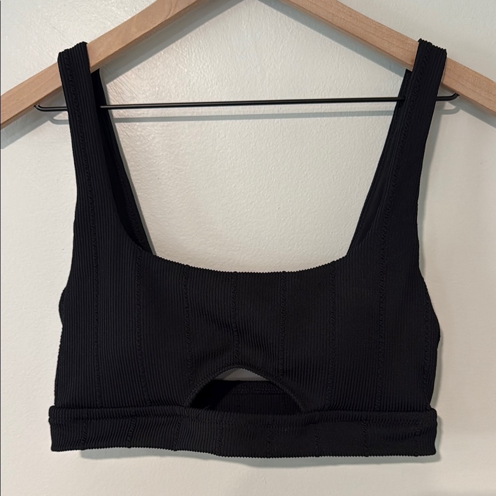 Black Ribbed Women's swim top